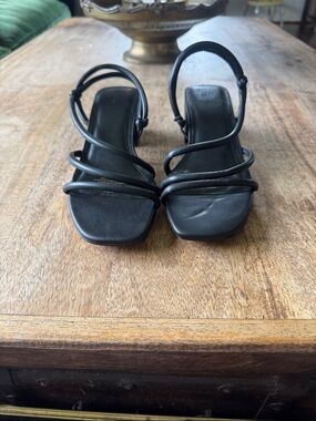 H&M Black Strappy Square-Toe Heeled Sandals